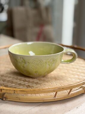 Anthropologie Old Havana Coffee Tea  Cup Chartreuse 10 oz. EUC Made in Portugal